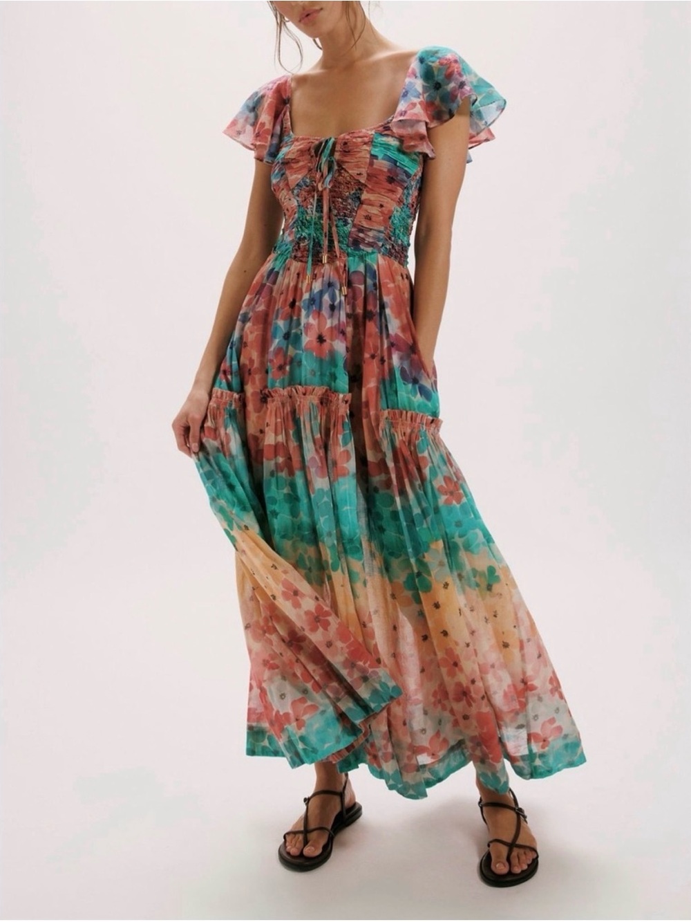 NWT Free People Sunshine Maxi Dress In Soft Tropical Combo Size Large